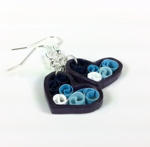 Sweetheart Earrings Navy Peony Quilling